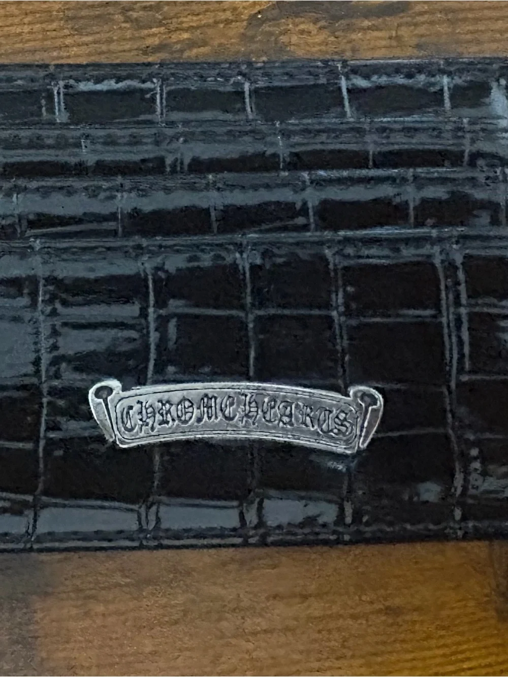 Chrome Hearts Black Croc-Embossed Leather Wallet with Metal Logo